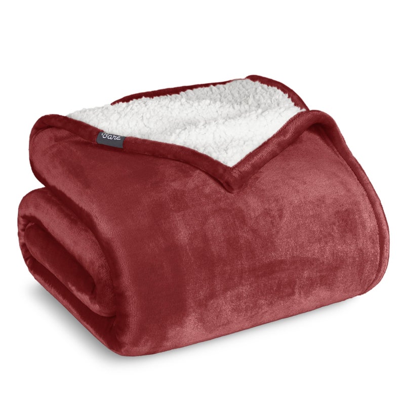 Bare Home Sherpa Fleece Blanket - Full/Queen Size - Blanket for Bed, Sofa, and Couch - Warm & Lightweight - Fluffy & Soft - Reversible (Full/Queen, Rosewood) - Image 1